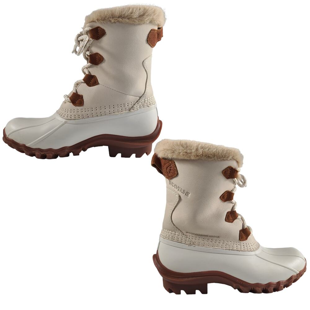 Wolverine Torrent Ivory Leather Rubber Waterproof Faux Fur Lined Mid Boots 7 M